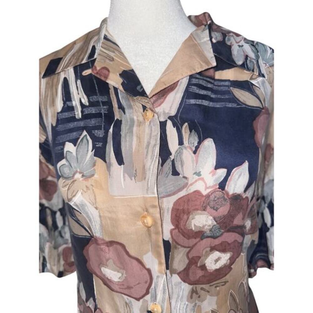 Stunt Collection Vintage 100% Silk Blouse Women’s M Floral Print Shoulder Pads - Picture 2 of 10